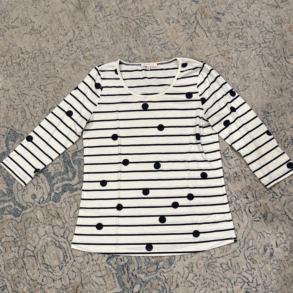 Skies Are Blue Black and White Striped Polka Dot Top